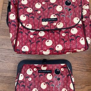 Petunia Pickle Bottom Boxy diaper bag and Clutch. Red, Black and Cream Color